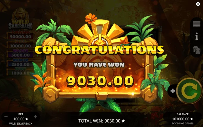 Wild Silverback - jumlah kemenangan akhir untuk pusingan Free Spins